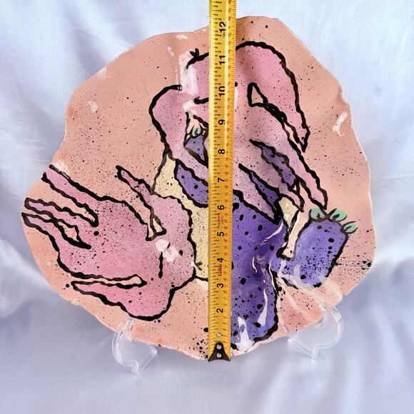 VTG Studio Art Pottery Abstract Pink MONSTERS Bowl 13” Modern 1980s Babat - Picture 12 of 15